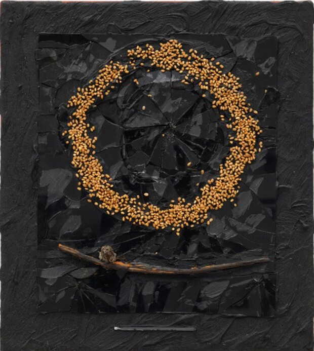 Derek Jarman. Senza titolo, seme di baccello, 1991, Olio e tecnica mista, 46x21,5 cm.