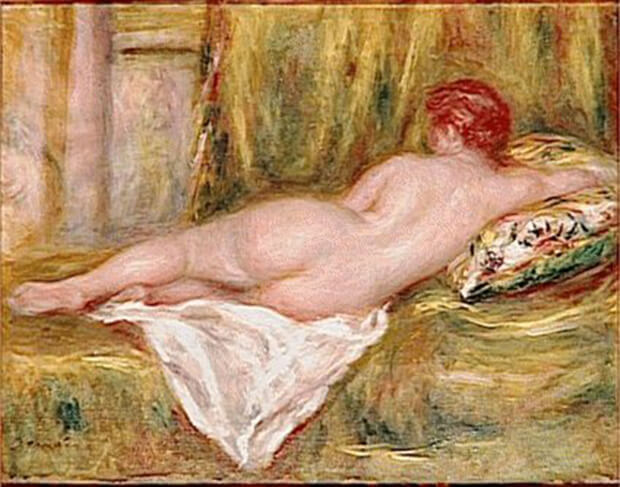 Pierre Auguste Renoir.  Nudo disteso visto di schiena, 1909