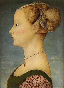 Piero del Pollaiolo. Ritratto di donna di profilo, tempera e olio su tavola, cm. 45,5 x 32,7. Museo Poldi Pezzoli, Milano