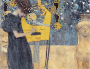 Gustav klimt. La Musica I, 1895, olio su tela, cm. 37 × 44.5. Neuepinakotek, Munich