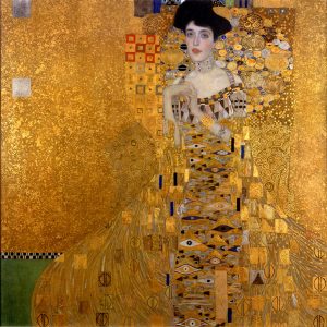 Gustav Klimt. Ritratto di Adele Bloch Bauer, 1907. Olio su tela, cm. 138 x 138.  New York City, Neue Galerie