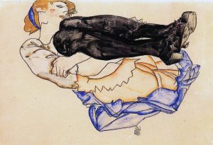 Egon Schiele. Donna con calze blu 1912