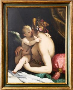 Giovan Battista Paggi. Venere che bacia Amore 1585-159. Olio su tela, cm. 99 x 77,5. Provenienza: Inghilterra, mercato antiquario