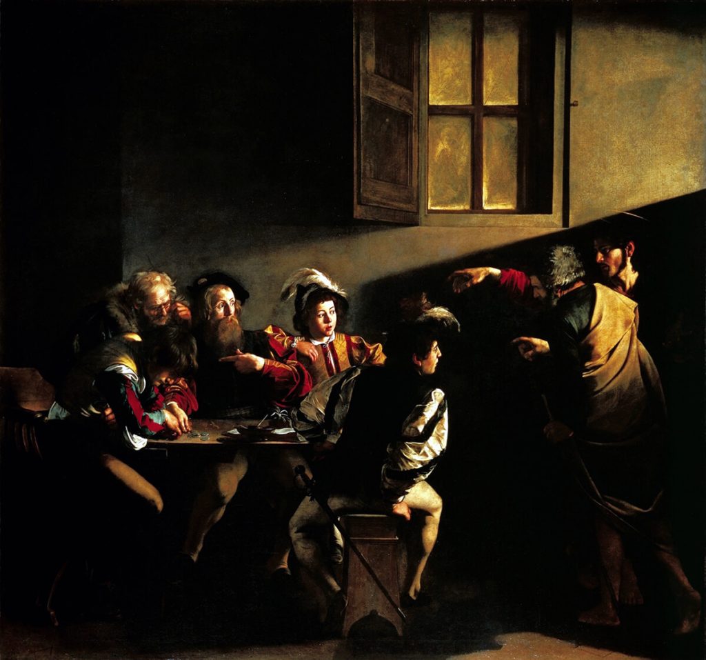 Caravaggio experience. Vocazione di San Matteo, 1599-1600. Olio su tela, cm. 322×340. Chiesa di San Luigi dei Francesi