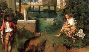 Giorgione. La tempesta, 1505-1508 ca. Olio su tela, cm. 82 X 73. Gallerie dell'Accademia, Venezia
