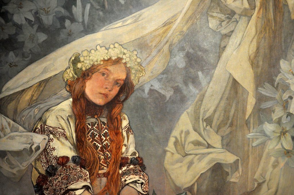 Alfons Mucha. Madonna dei gigli, 1905 (dettaglio). Foto Katarte