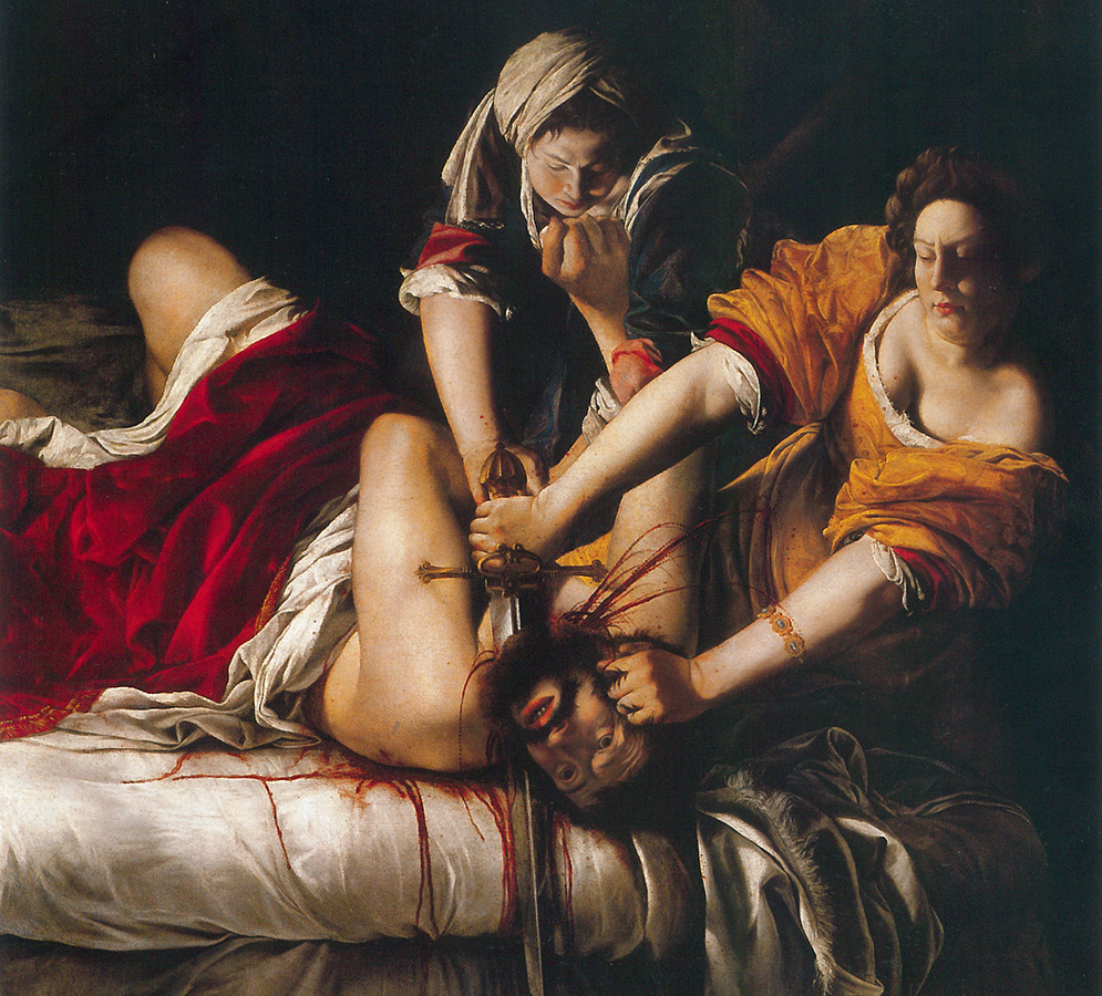 Artemisia Gentileschi. Giuditta decapita Oloferne, (1620 ca.). Olio su tela cm 199×162,5. Galleria degli Uffizi, Firenze