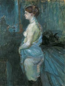 Toulouse-Lautrec. Femme-retroussant sa chemise, 1901. Olio su legno. 1901 • OLIO SU LEGNO • Collectiion Albright Knox Art Gallery Buffalo, New York