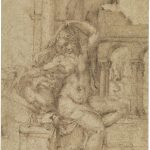 Baccio Bandinelli - Studio per Leda e il cigno. Disegno, penna e inchiostro marrone, cm. 28,3x19,2