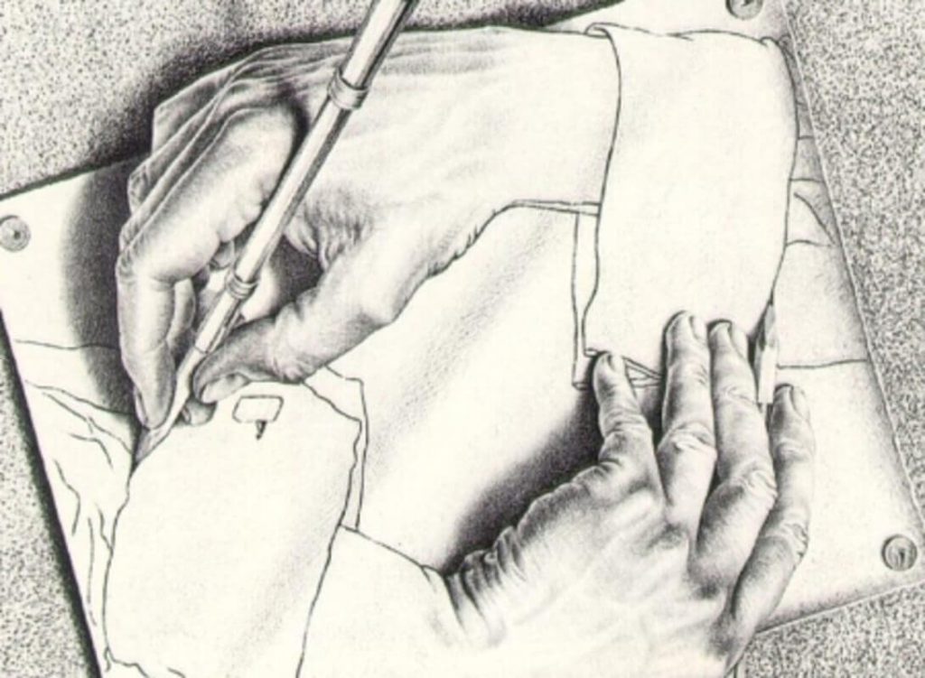 Cornelis Escher. Mani che disegnano. Litografia, 1948