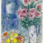 Marc Chagall. Senza titolo (Natura morta con frutta e fiori), 1956-1957. Guazzo, pastelli, acquerello, e cera su carta, cm. 70,5 x 54,5. Regalo di Victor e Anne-Marie Loeb, Bern, Switzerland