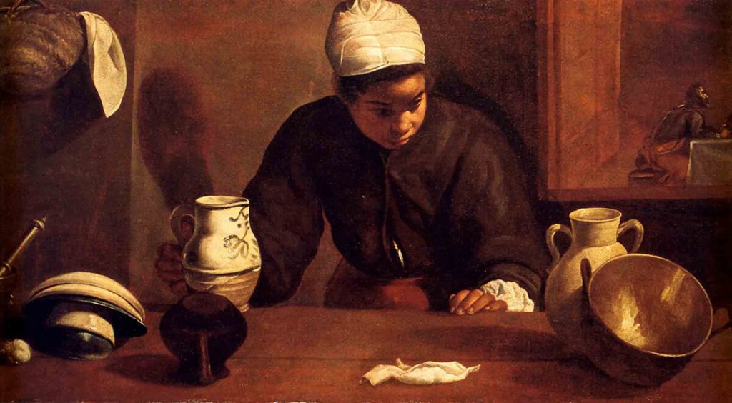 Velásquez.Il pasto a Emmaüs, La Mulata, 1620. Olio su tela cm. 56 x 1,18. Dublino, National Gallery, Irlanda