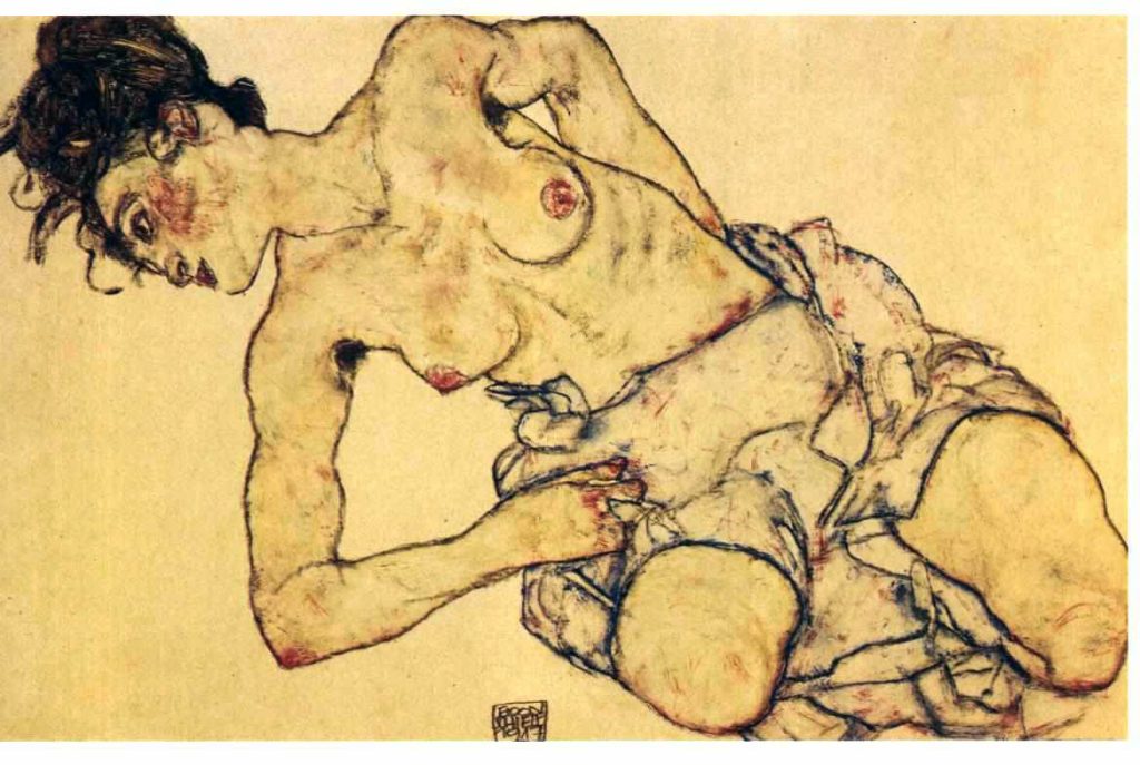 Egon Schiele. Donna inginocchiata seminuda, 1917