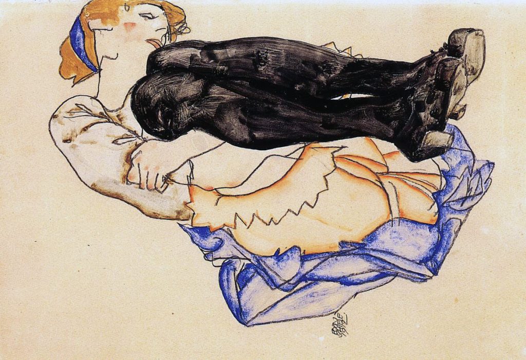 Egon Schiele. Donna con calze blu 1912