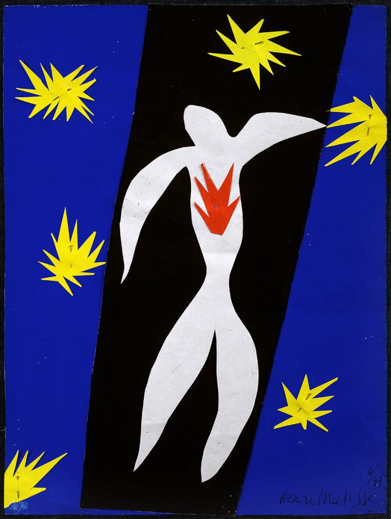 Henri Matisse. Henri Matisse. La caduta di Icaro, 1943. Guazzo su carta, tagliato e incollato su carta, cm. 36 x 26,5. Collezione privata. ©, c / o Pictoright Amsterdam 2014. Foto Alberto Ricci