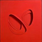 Paolo Scheggi. Intersuperficie curva dal rosso, 1964. Acrilico rosso su tre tele sovrapposte, cm . 90 x 90 x 6.5