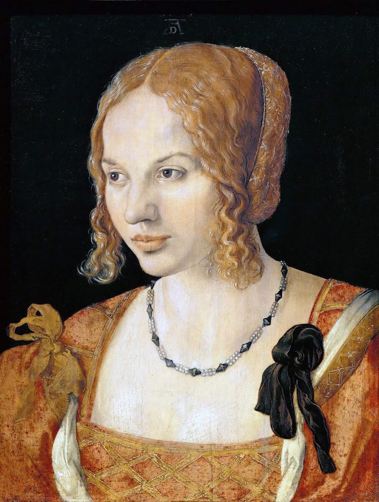 Albrecht Dürer. Ritratto di giovane veneziana, 1505. Olio su tavola di olmo, cm. 33×25. Kunsthistorisches Museum, Vienna