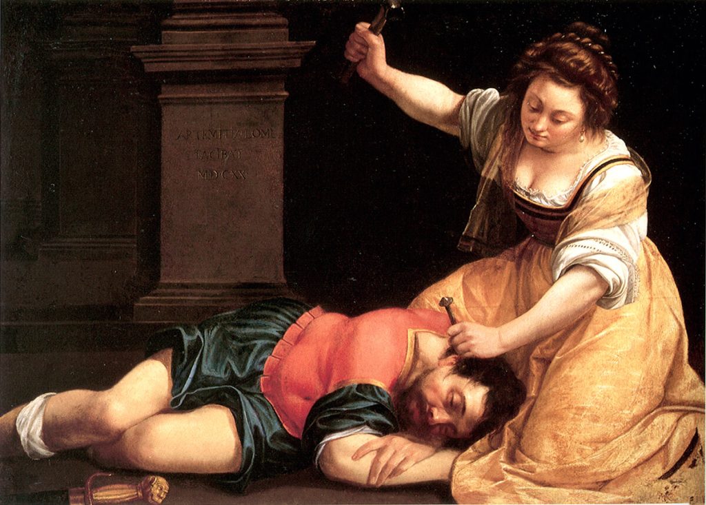 Artemisia Gentileschi. Jael e Sisera, c. 1620. Olio su tela, cm. 86 x 125. Museo di Belle Arti di Budapest