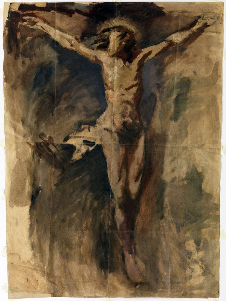 Pablo Picasso. Cristo crocifisso, 1896-1897. Olio e carboncino su carta, cm. 73,5 x 54,4. Museu Picasso, Barcellona/Gasull. Dono di Pablo Picasso, 1970. © Succession Picasso, by SIAE 2015
