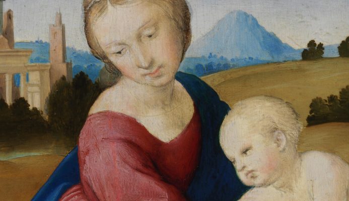 Raffaello Sanzio. Madonna col Bambino e san Giovannino , (Madonna Esterhazy ), dettaglio