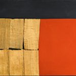 Alberto Burri. Legno nero rosso, 1960. Impiallacciatura di legno, acrilico, e Vinavil su tela, cm. 83 x 133. Collezione privata, per gentile concessione, Galleria dello Scudo, Verona