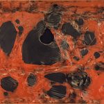 Alberto Burri. Rosso plastica M 2, 1962 (dettaglio). Plastica bruciata su tela, cm. 120 x 180. Collezione privata © 2014 Artisti Rights Society (ARS), New York / SIAE, Roma