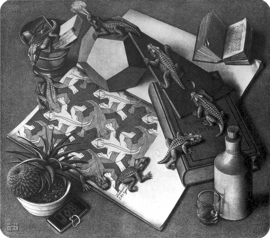 Maurits Cornelis Escher. Rettili, 1943. Litografia, cm 33,5 x 38,5. Fondazione M.C.Escher