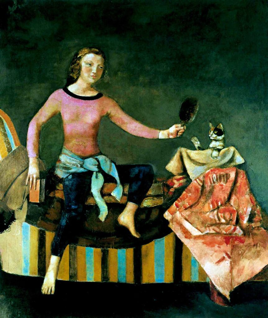 Balthus. IIl gatto allo specchio II, 1986 - 1989. Olio su tela, cm. 187,5 x 170. Collezione privata, © Balthus, Londra