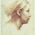 Parmigianino. Testa di giovane donna di profilo. Pietra rossa, carta. Gabinetto Disegni e Stampe degli Uffizi, Firenze