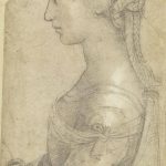 Raffaello. Busto di giovane donna di profilo. Pietra nera, penna e inchiostro, biacca, carta. Gabinetto Disegni e Stampe degli Uffizi, Firenze