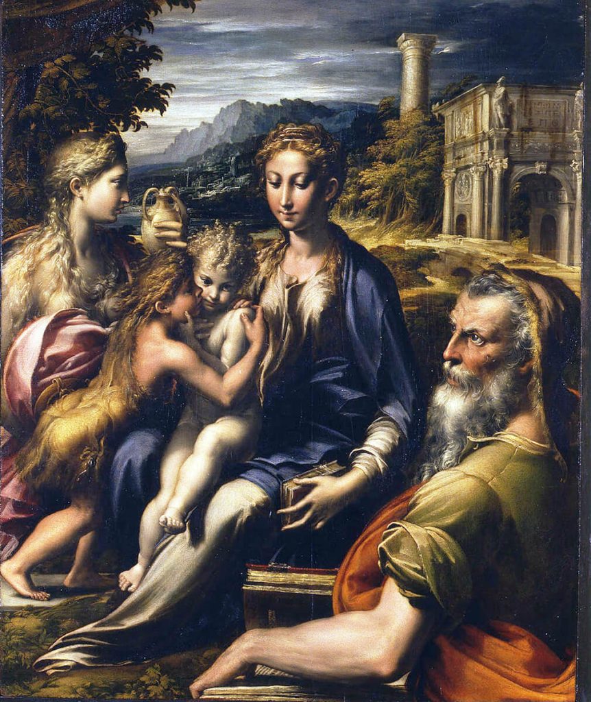 Andrea Schiavone. Parmigianino. Madonna di San Zaccaria, 1530 - 1533 ca. Olio su tavola, cm. 75,5×60. Galleria degli Uffizi, Firenze