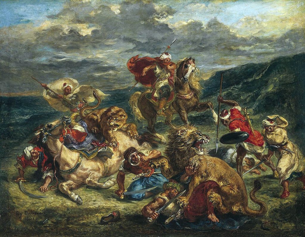 Eugène Delacroix. La caccia al leone, 1861. Olio su tela, cm. 76 x 98. © The Art Institute of Chicago, Illinois Potter Palmer Collection