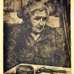 Umberto Boccioni. La madre presso il tavolo da lavoro, 1910. Acquaforte, cm. 13,7 x 11,6. Bologna, Pinacoteca Nazionale - Gabinetto Disegni e Stampe, Collezione Tabarroni