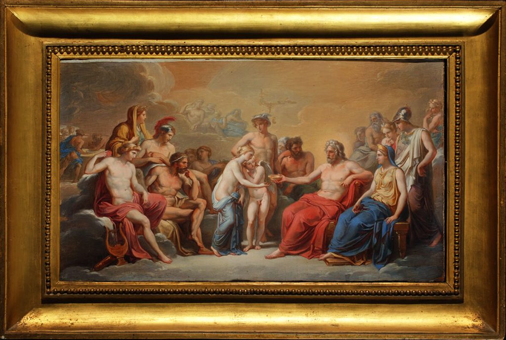 Vincenzo Camuccini. Il convito degli Dei alle nozze di Amore e Psiche,1810 circa. Olio su tela, cm. 33,5 x 58. Provenienza: eredi Camuccini; Roma, antiquario Sebasti. San Valentino