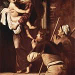 Caravaggio a Roma. Madonna di Loreto o Madonna dei Pellegrini, 1604-1606. Olio su tela, cm. 260×150. Basilica di Sant'Agostino in Campo Marzio