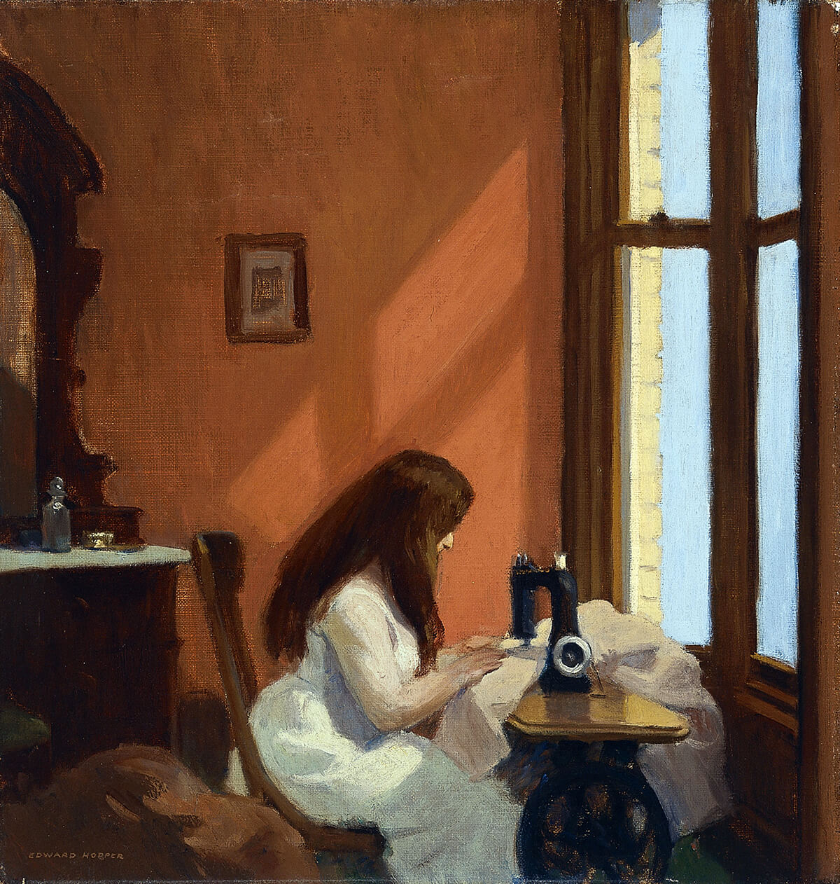 Edward Hopper. Ragazza alla macchina da cucire, 1921. Olio su tela, cm. 48 × 46. Thyssen-Bornemisza Museum, Madrid