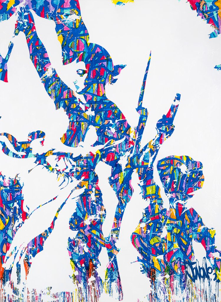 JonOne. Libertà, Uguaglianza, Fraternità, 2015. Acrilico su tela, cm. 200 x 300. Da Eugene Delacroix "La libertà che guida il popolo". © Bruno Brounch