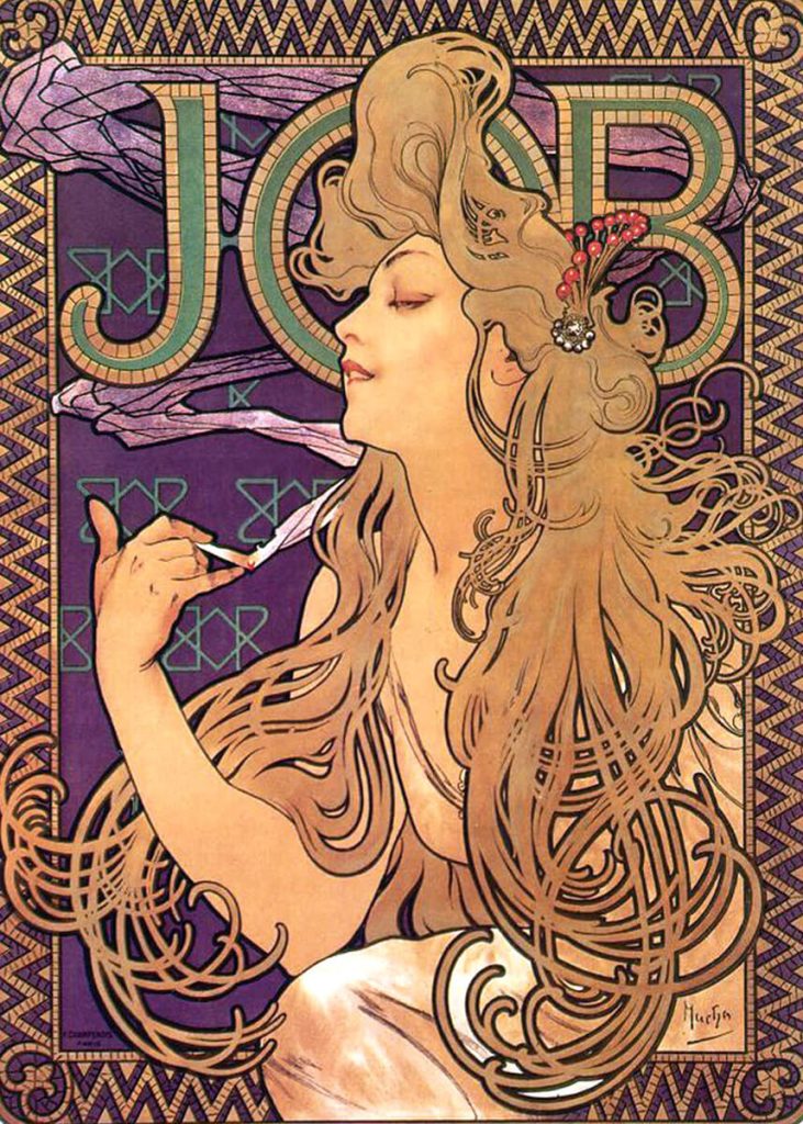 Alphonse Mucha. Manifesto pubblicitario per le cartine di sigarette Job-Cigarettes, 1897. Litografia