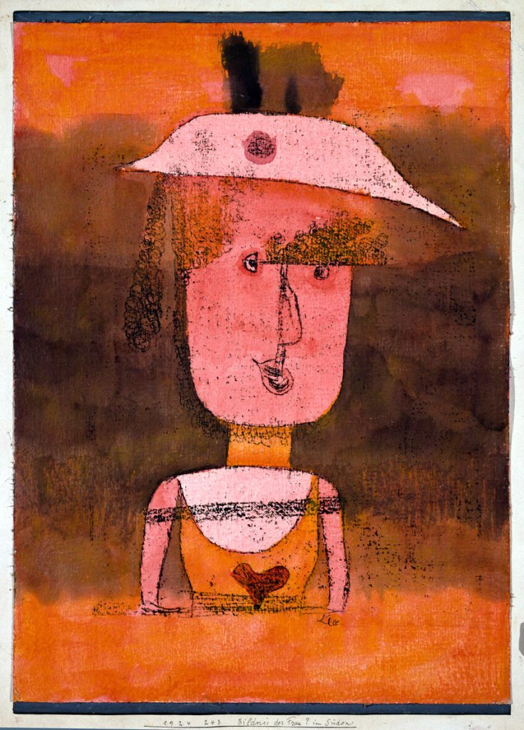 Da Kandinsky a Pollock. Paul Klee. Ritratto di Frau P., 1924. Disegno ad acquerello e ricalco a olio su carta montata su tavola, cm 42,5 x 31. Venezia, Collezione Peggy Guggenheim. Foto di Carmelo Guadagno