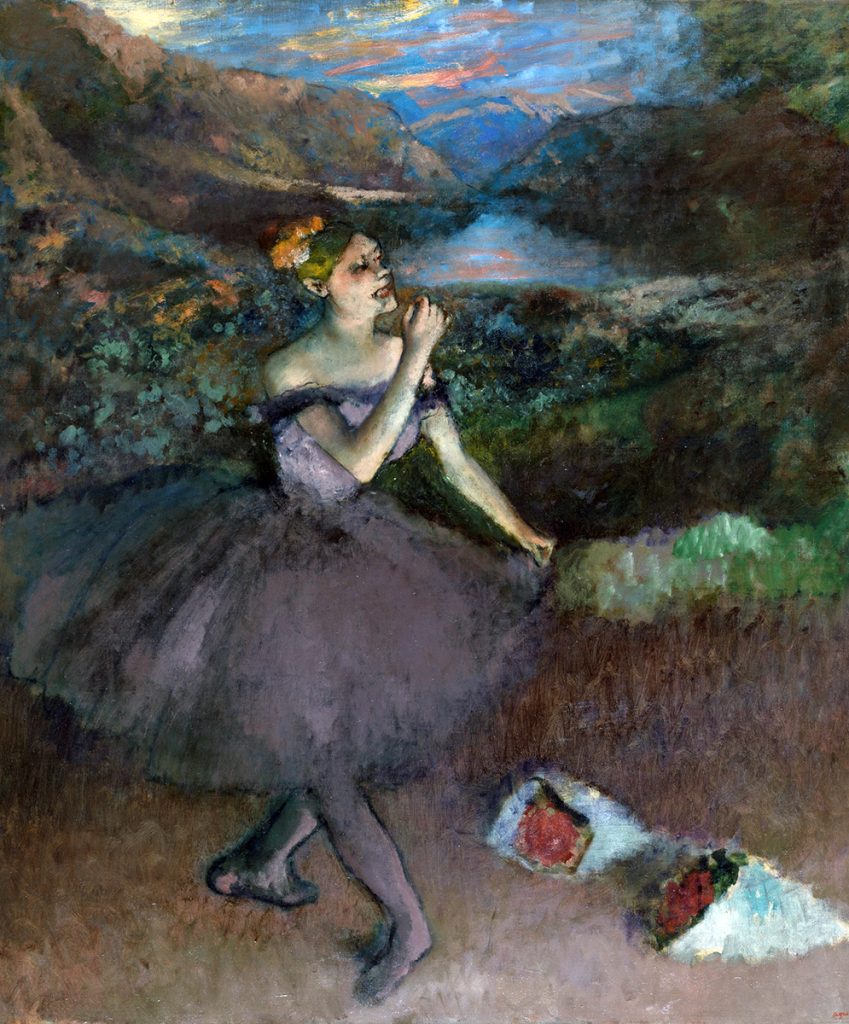 Edgar Degas. Ballerina con bouquets, 1890-1900. Olio su tela. cm 180,3×152,4. Credit: Regalo di Walter P. Chrysler, Jr., in memorria di Della Viola Forker Chrysler