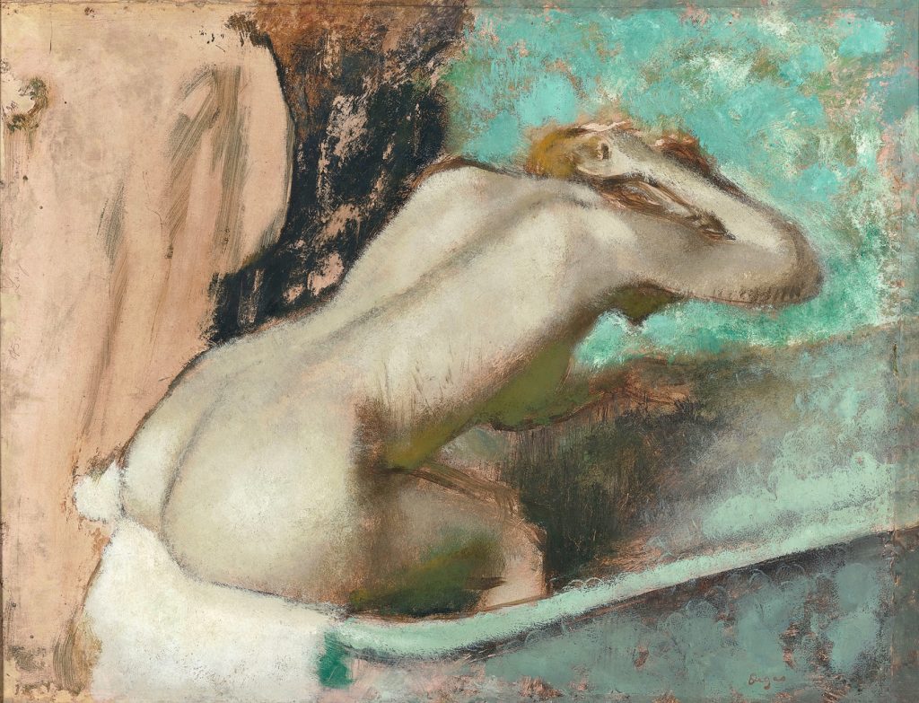 Edgar Degas. Donna seduta sul bordo della vasca con spugnature al collo, c. 1880-1895. Musée d'Orsay, Parigi