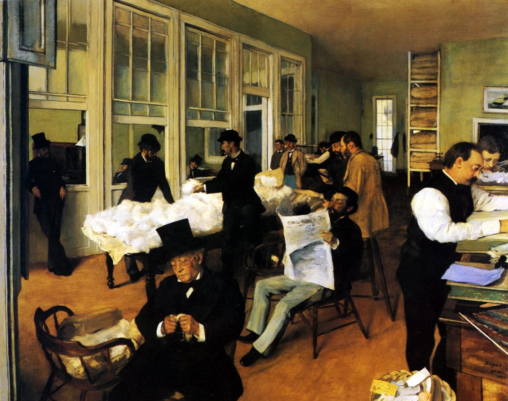 Edgar Degas. Il mercato del cotone a New Orleans, 1873. Olio su tela, cm 74 × 92. Musée des beaux-arts de Pau