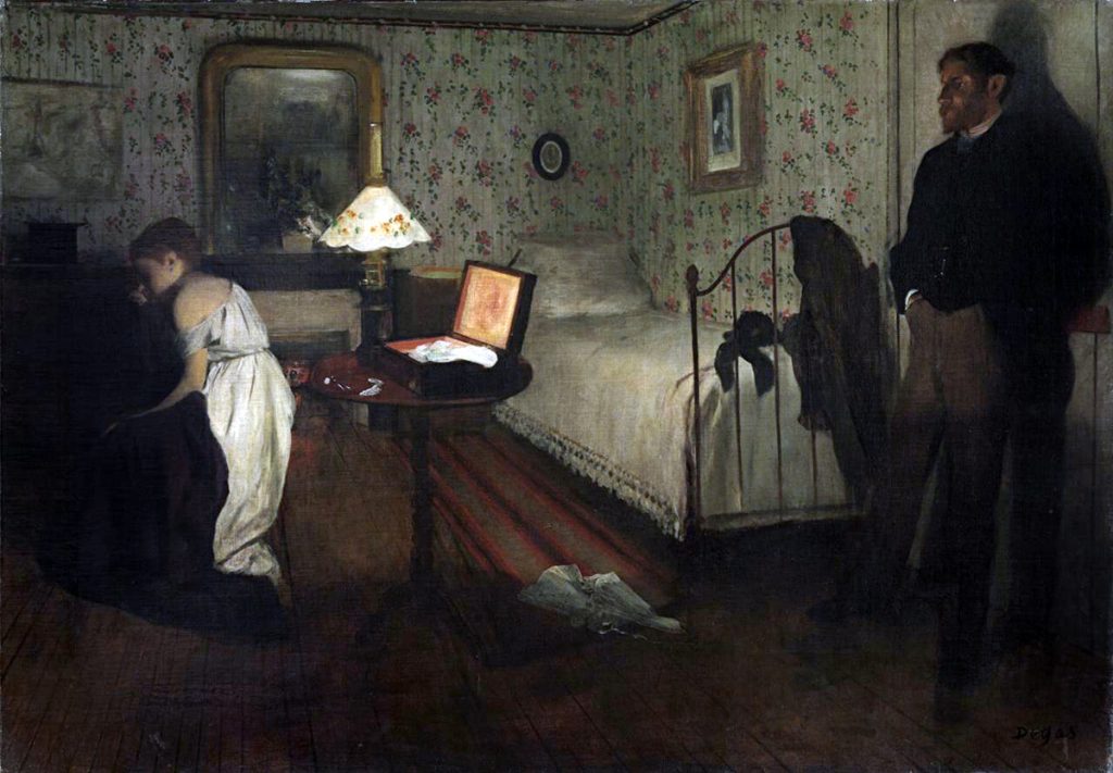 Edgar Degas. Interno, 1868–1869. Olio su tela, cm 81.3 × 114.3. Philadelphia Museum of Art