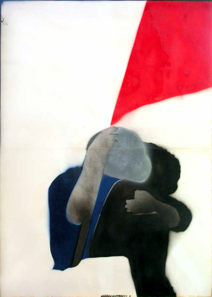 Franco Angeli. Abbraccio eterno, 1968. Smalto e tecnica mista su cartoncino, cm 140x100. Collezione Dello Schiavo, Roma