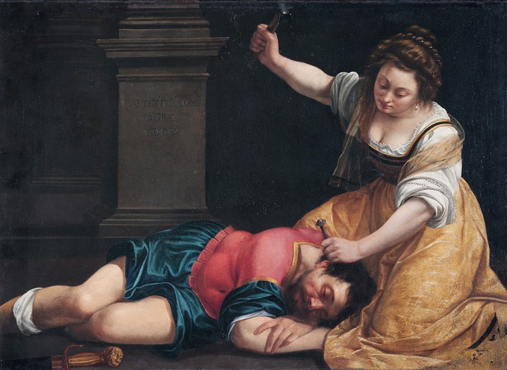 Artemisia Gentileschi. Giaele e Sisara, 1620. Olio su tela, cm 86×125. Museo di Belle Arti di Budapest