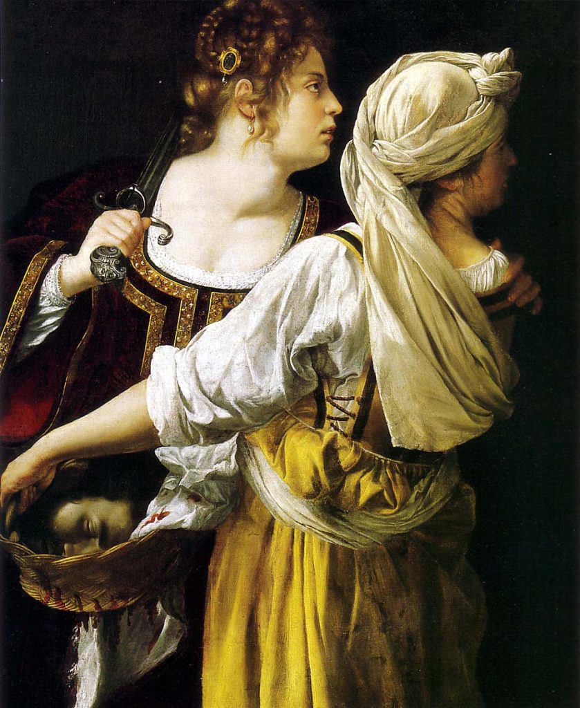 Artemisia Gentileschi. Giuditta e la fantesca Abra con la testa di Oloferne, 1618-1619 ca. Olio su tela, cm 114×93,5. Galleria degli Uffizi, Firenze