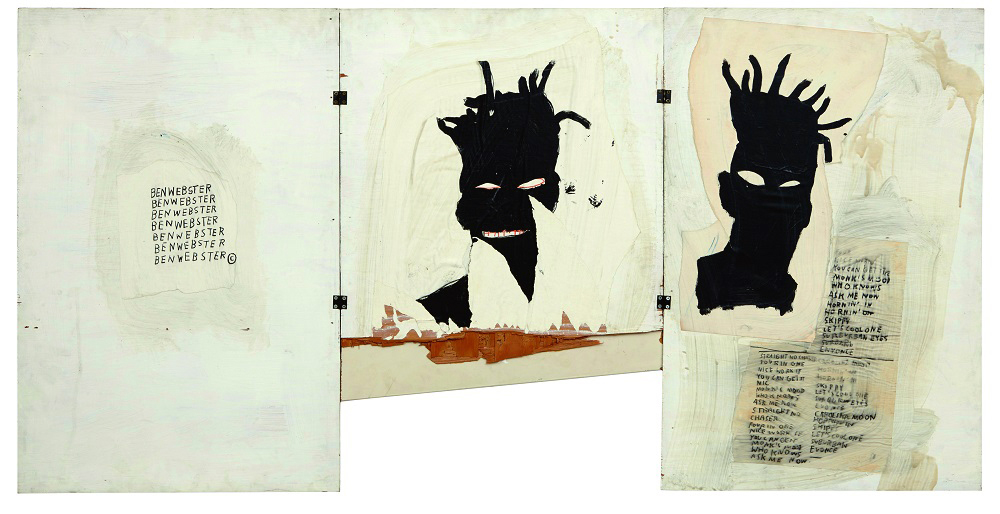 Jean-Michel Basquiat. Autoritratto, 1981 Acrilico, olio, pastello a olio e collage su tre tavole, cm 101,6 x 177,8. Mugrabi Collection