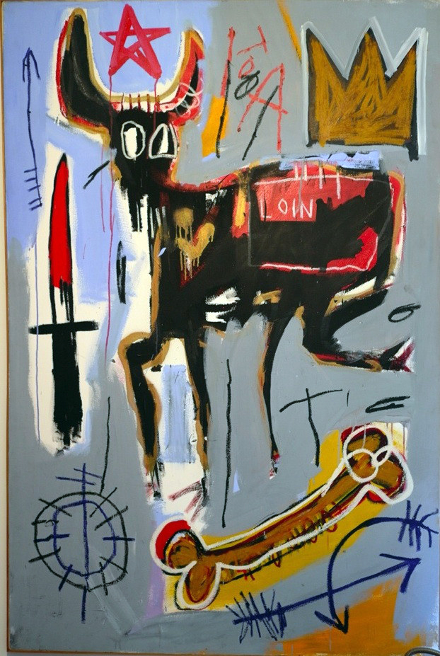 Jean-Michel Basquiat. Loin, 1982. Acrilico, pastelli a olio colorati e pastello su tela, cm 182,8 × 121,9. Mugrabi Collection