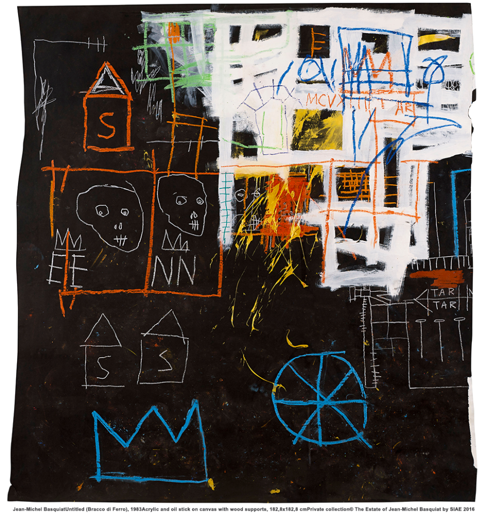 Jean-Michel Basquiat. Senza titolo, 1981. Acrilico, stick a olio e gesso su carta, cm 149,8 × 137. Mugrabi Collection