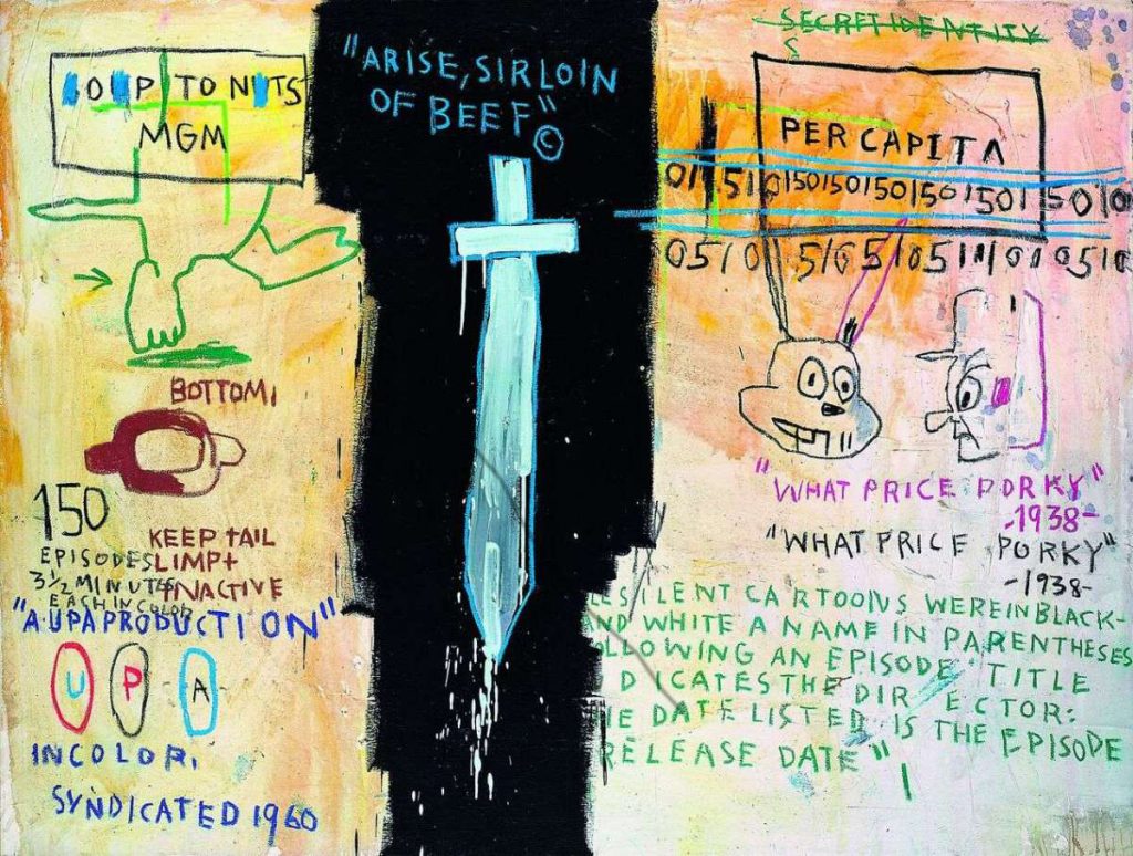 Jean-Michel Basquiat. Job Analisis [sic], 1983. Acrilico e pastello a olio su tela, cm 141,6 x 188. Mugrabi Collection
